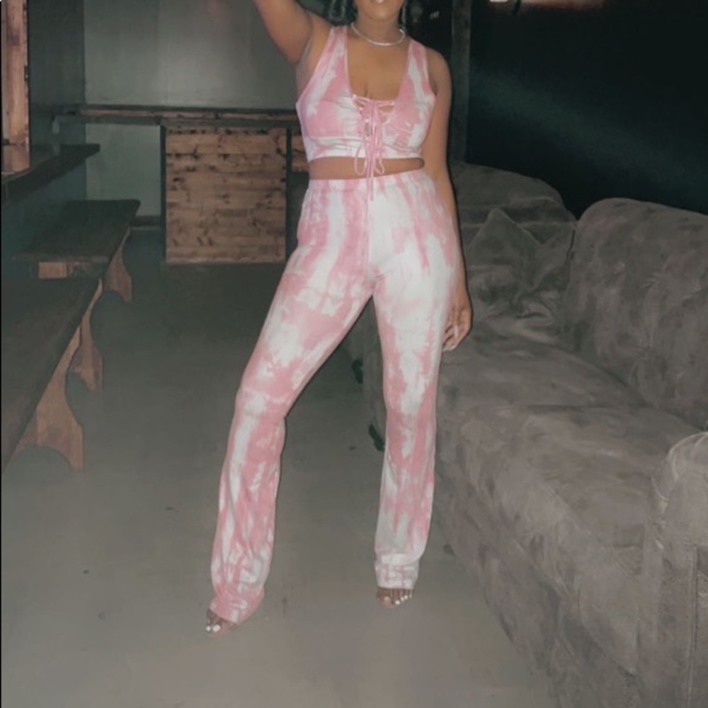 Two piece pants set draw string criss cross top